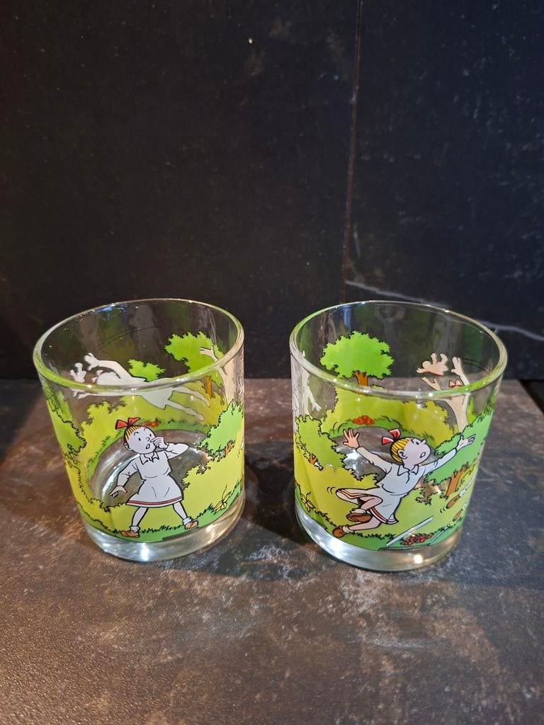 2 Retro Suske en Wiske Glazen - Verzamelaars Object, Verzamelen, Stripfiguren, Ophalen of Verzenden