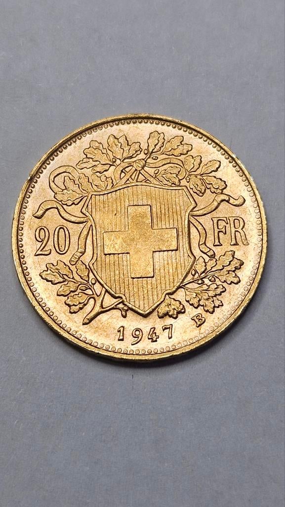 Gouden 20 francs 1947 B, Postzegels en Munten, Edelmetalen en Baren, Ophalen of Verzenden, Goud