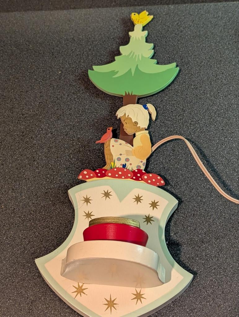 Vintage Houten Kinderkamer Wandlamp - Handbeschilderd Meisje, Ophalen of Verzenden