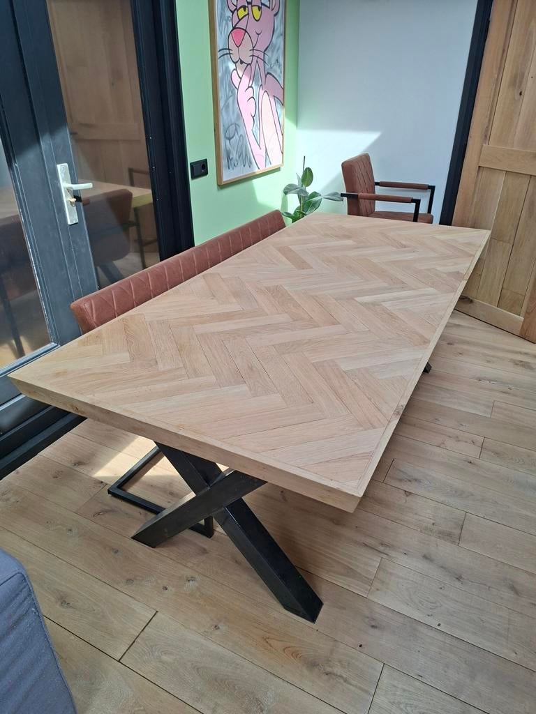 Nieuwe eiken visgraat tafel 2215x1030x75, Huis en Inrichting, Tafels | Eettafels, Ophalen, 100 tot 150 cm, Eikenhout, 200 cm of meer