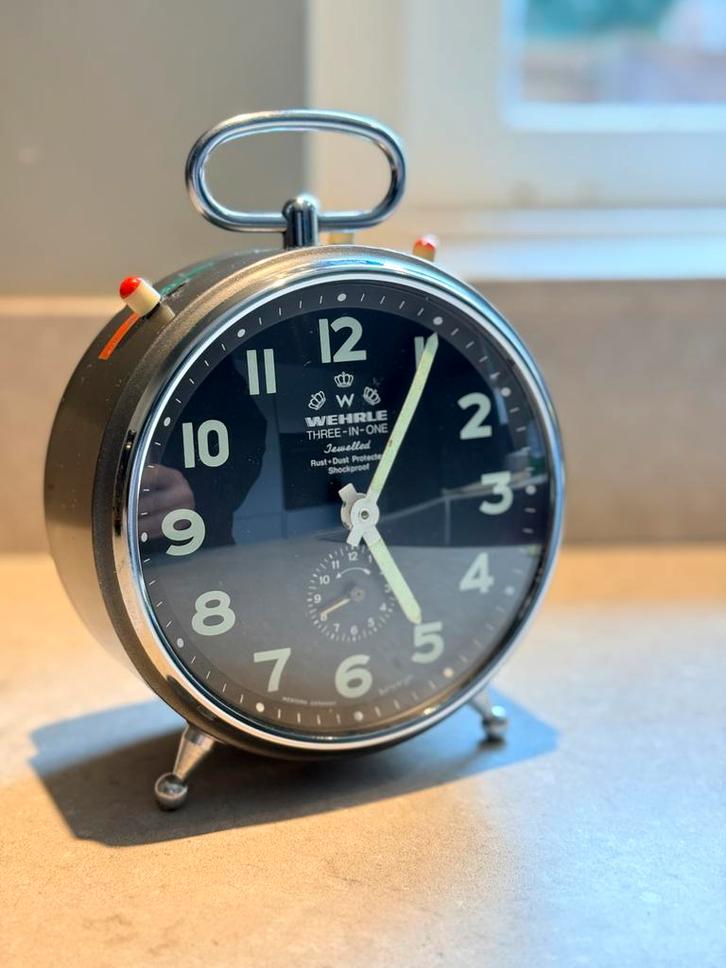 Vintage Wehrle Three-in-One Jewelled wekker - West Germany j, Antiek en Kunst, Antiek | Klokken, Ophalen of Verzenden