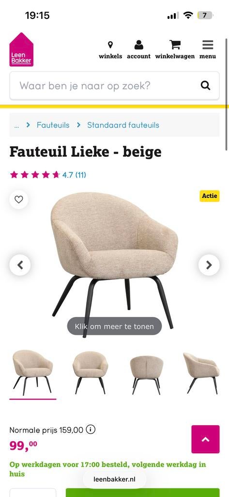 Twee beige fauteuils 'Lieke' van Leen Bakker, Ophalen, 75 tot 100 cm, Zo goed als nieuw, Stof
