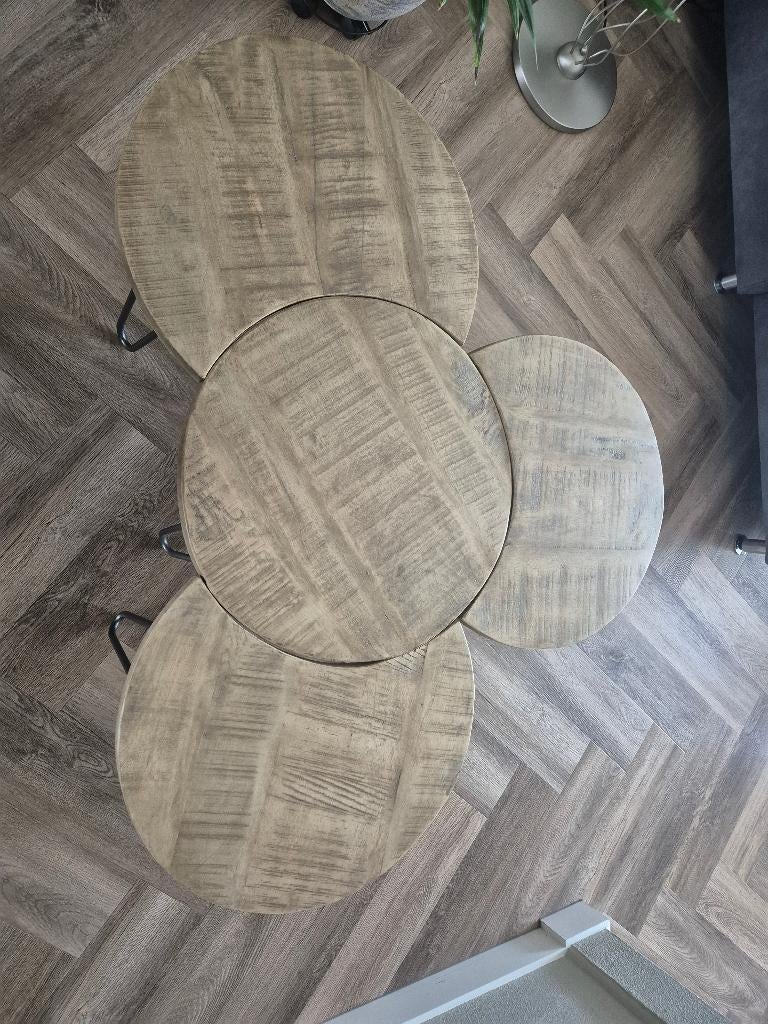 Bijzettafels set, Minder dan 55 cm, Rond, Zo goed als nieuw, Hout