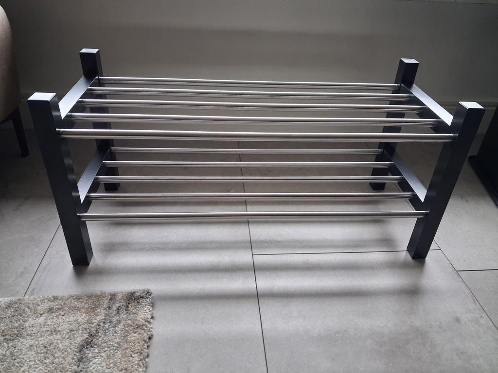 Schoenenrek 80x32x38 cm - Zwart met RVS stangen, Ophalen, Gebruikt