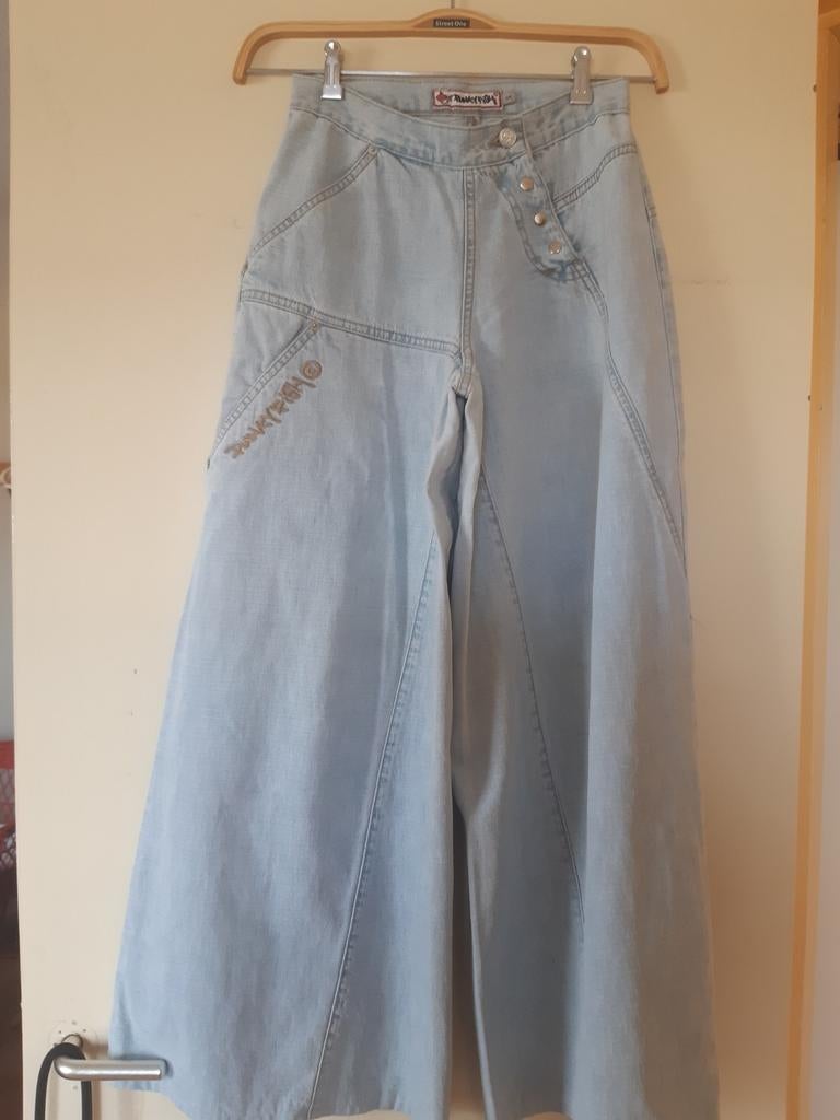 Super wijdepijpen broek, jeans Punky Fish maat S, Ophalen, Blauw, Zo goed als nieuw, Maat 36 (S)