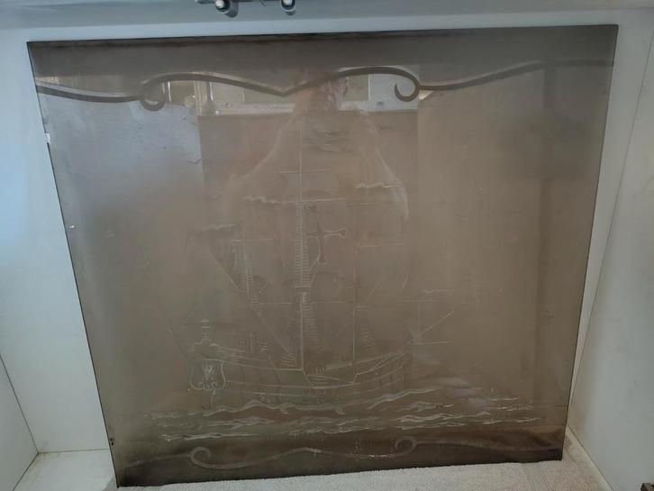 Groot geëtst glazen VOC zeilschip paneel, Antiek en Kunst, Antiek | Glas en Kristal, Ophalen
