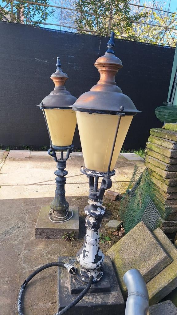 Twee vintage antieke lantaarns met koperen kap, Ophalen