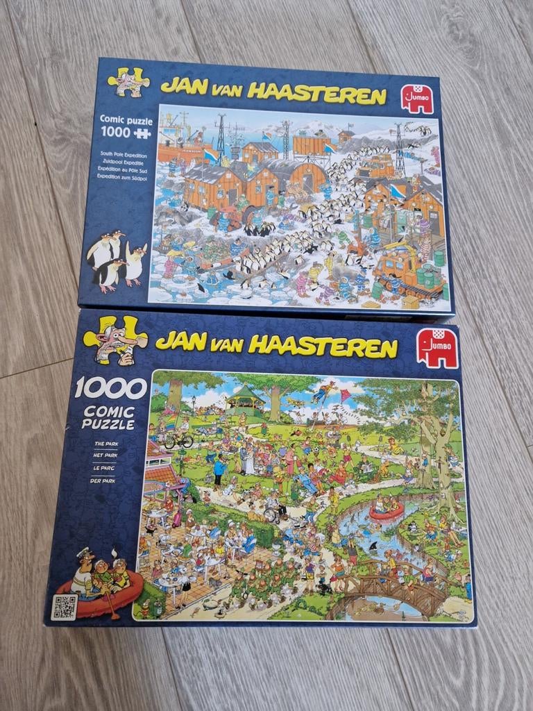 Jan van Haasteren Puzzels: South Pole & The Park (2x 1000), Ophalen of Verzenden, 500 t/m 1500 stukjes, Zo goed als nieuw, Legpuzzel