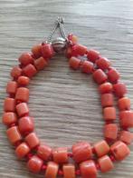 Echt Bloedkoraal armbandje met zilver slotje zie beschrijvin, Ophalen of Verzenden, Zilver, Armband