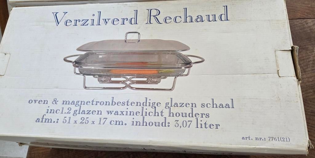 Rechaud met Glazen Schaal 4x, Ophalen, Zilver, Metaal, Overige typen