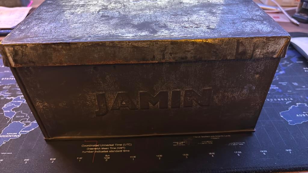 blik jamin 1972 cj   650 zakjes zilvervliesrijst 22 x 22 x, Verzamelen, Blikken, Ophalen of Verzenden, Gebruikt, Overige, Overige merken