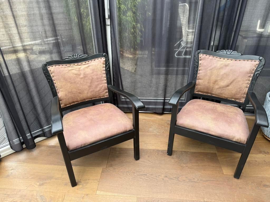 Super leuke stoeltjes vintage 50/60 jaren, Huis en Inrichting, Stoelen, Ophalen, Gebruikt, Twee, Zwart