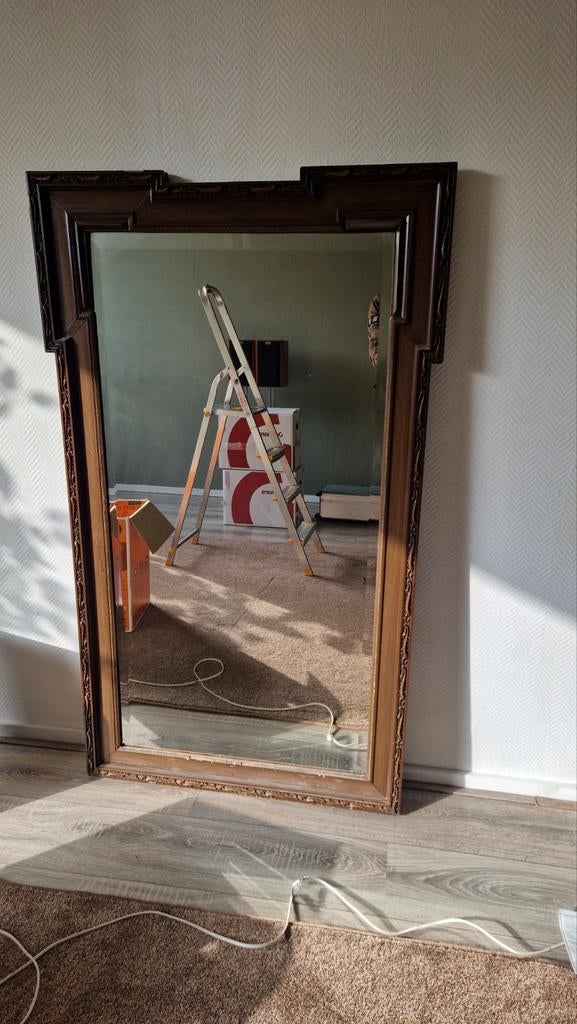 Grote antieke spiegel met sierlijke lijst - 145x87 cm, Antiek en Kunst, Ophalen, Rechthoekig, 50 tot 100 cm, 100 tot 150 cm