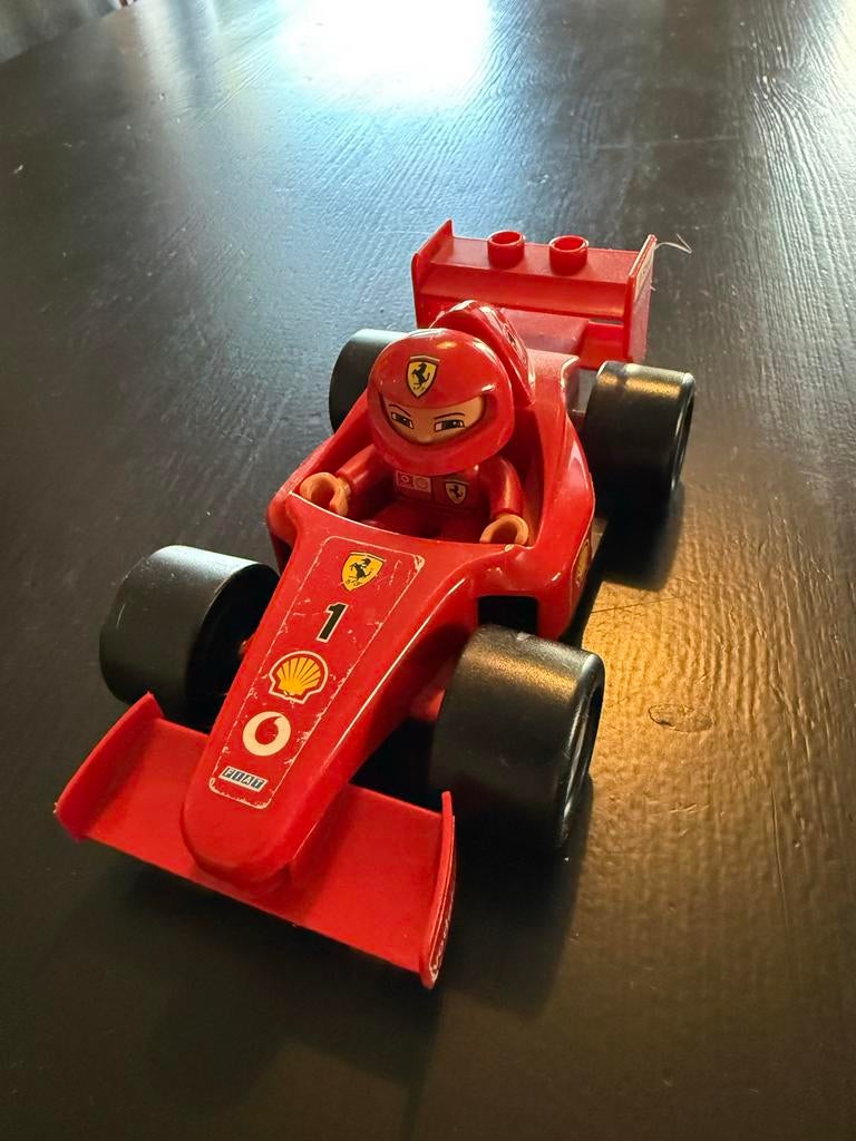 Duplo Ferrari F1 raceauto met coureur, Gebruikt, Overige thema's, Ophalen of Verzenden, Duplo