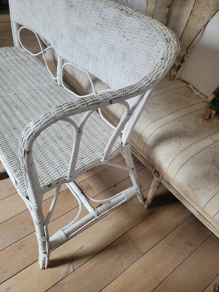 Vintage Frans rieten bankje, Antiek en Kunst, Ophalen