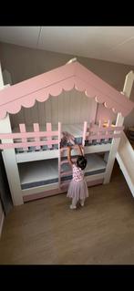 Stapelbed prinsessenhuis met glijbaan, Ophalen, 210 cm, Tweepersoons, 100 cm