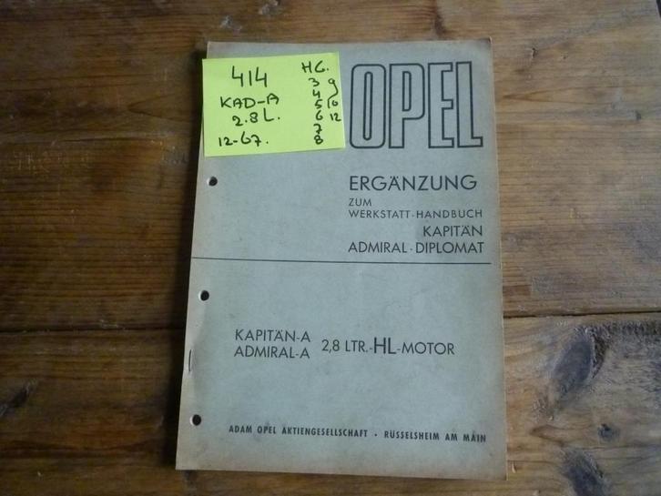 Opel Kapitan Admiral Diplomat-A 2,8 L motoren nr 414, Auto diversen, Handleidingen en Instructieboekjes, Ophalen of Verzenden