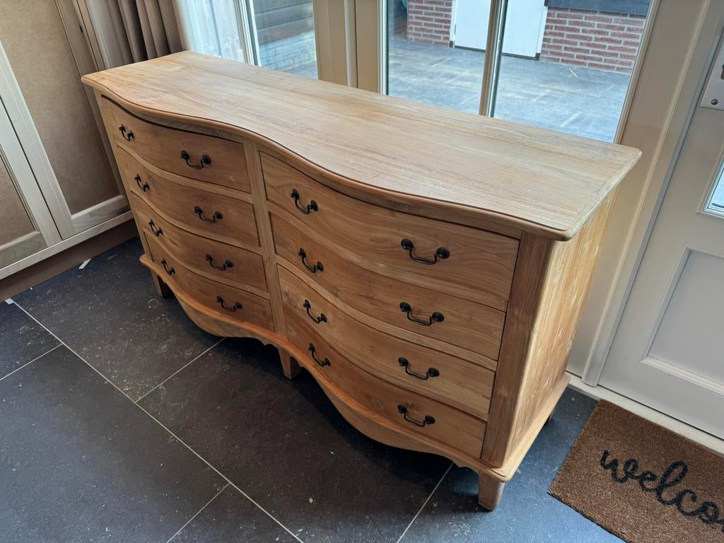 Prachtige Teakhouten Buikkast met 8 Laden 150 x 44 x 85, Ophalen, Gebruikt, 100 tot 150 cm, 5 laden of meer