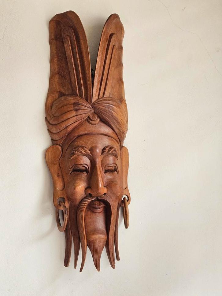 Teakhouten masker, Antiek en Kunst, Kunst | Beelden en Houtsnijwerken, Ophalen of Verzenden