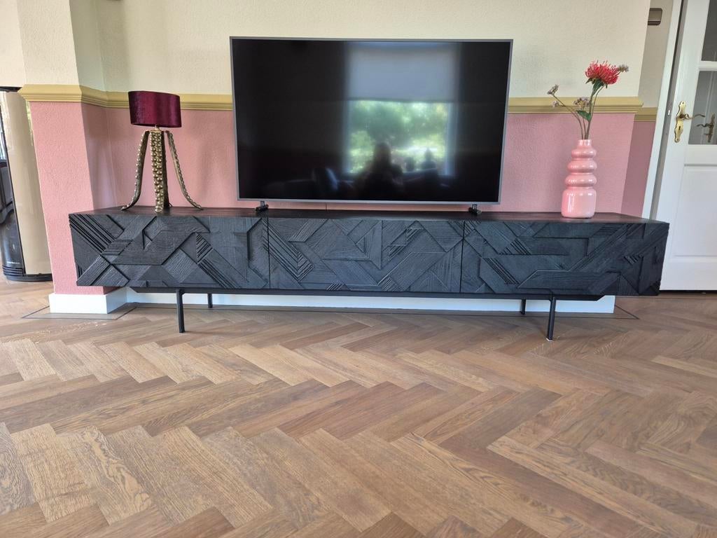 Tv meubel ethnicraft graphic 240 b x 45 d x 62 h, Ophalen, Teakhout, Zo goed als nieuw, 200 cm of meer