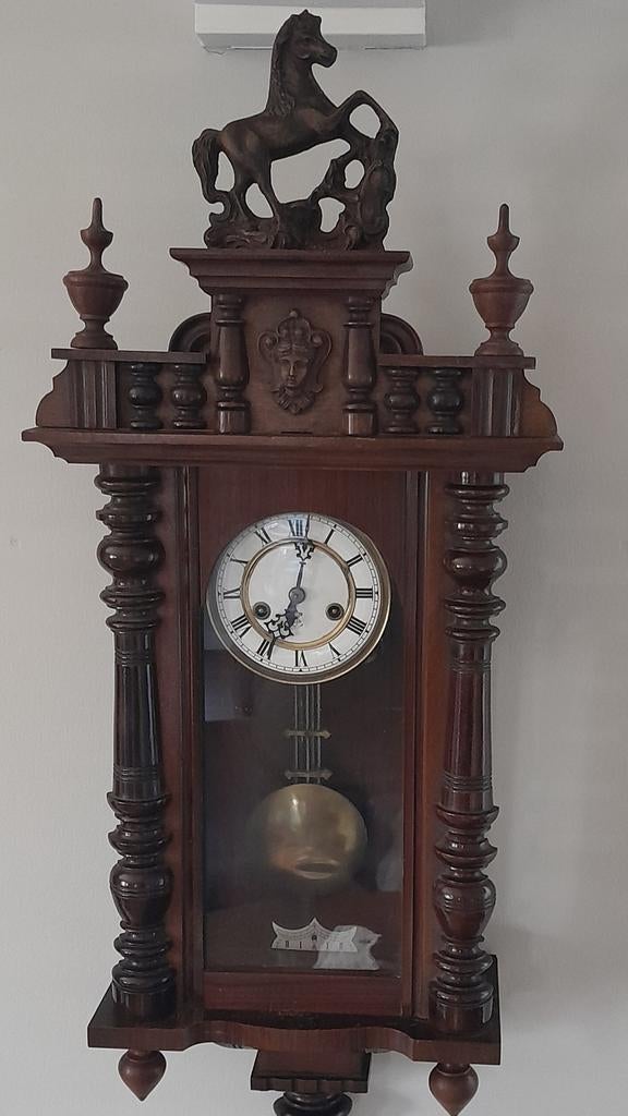 Antiek Weense Regulateur, wandklok met paard c.a 1900, Antiek en Kunst, Ophalen