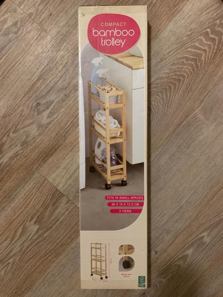 Compacte bamboe trolley met 3 etages, Ophalen of Verzenden, Nieuw