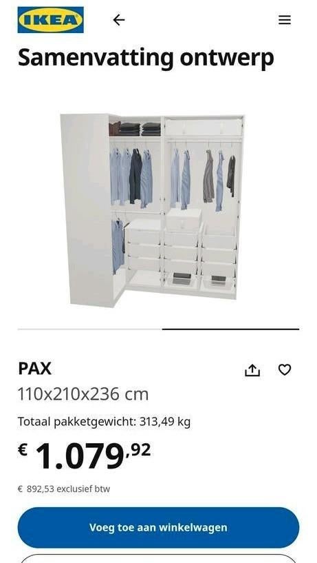 PAX kledingkast met hoekdeel, Huis en Inrichting, Kasten | Kledingkasten, Ophalen, Zo goed als nieuw, 50 tot 75 cm, 200 cm of meer