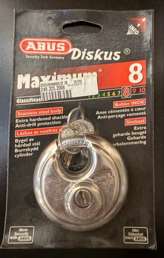 Abus Diskus Maximum hangslot sterkte 8, Ophalen of Verzenden, Nieuw, Overige fietssloten