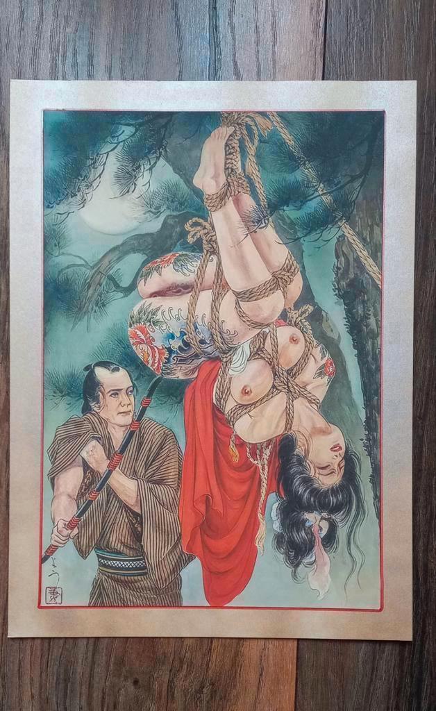 Japanse shunga erotische prent kunst op stevig papier  Nr 1, Antiek en Kunst, Kunst | Niet-Westerse kunst, Ophalen of Verzenden