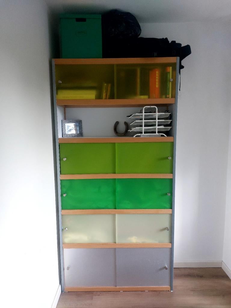 Kewlox kast met gekleurde schuifdeuren, Ophalen, Gebruikt, 50 tot 100 cm, Metaal