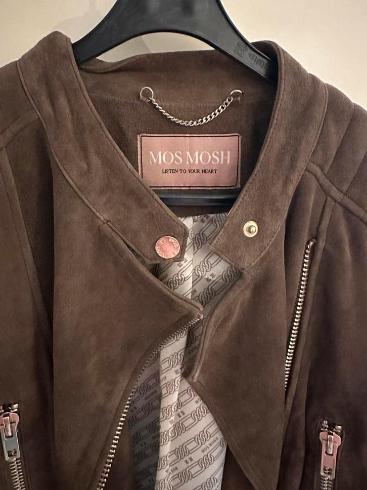 Mos Mosh suède bikerjack - heel netjes, Kleding | Dames, Jassen | Zomer, Zo goed als nieuw, Maat 42/44 (L), Bruin, Ophalen of Verzenden