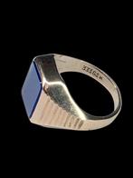 Gouden Heren Zegelring met Blauwe Steen, Verzenden, Heer, Zo goed als nieuw, .