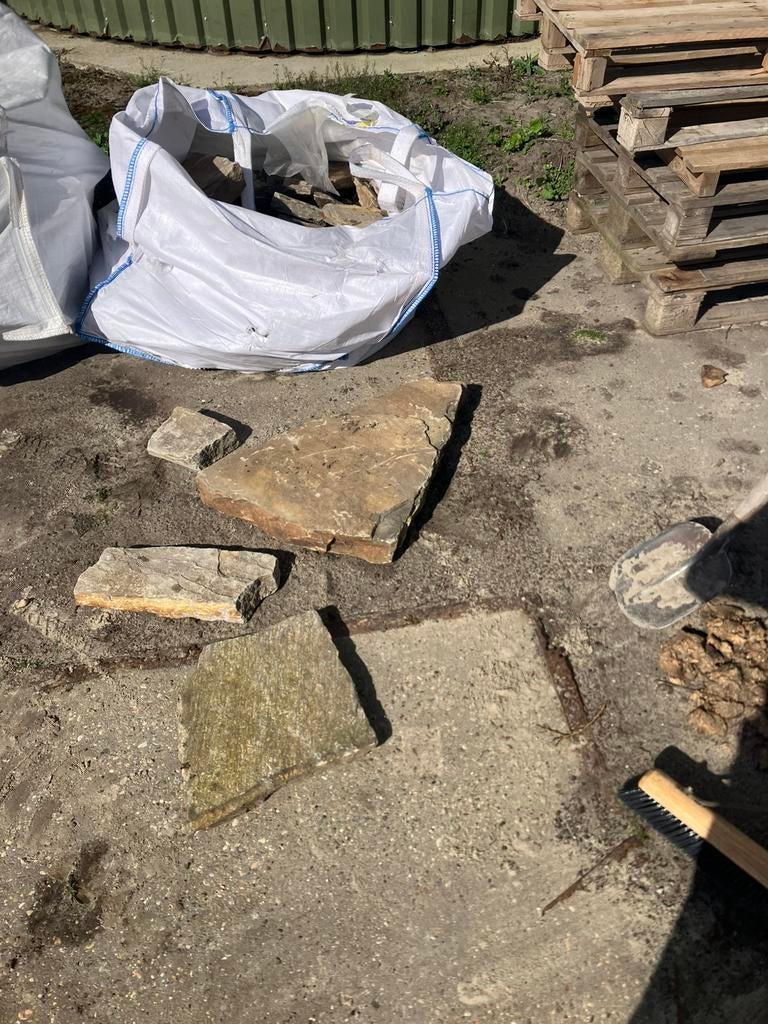 Flagstones 7,5 m2 geel/grijzig van kleur, Ophalen, Gebruikt, Natuursteen, Terrastegels