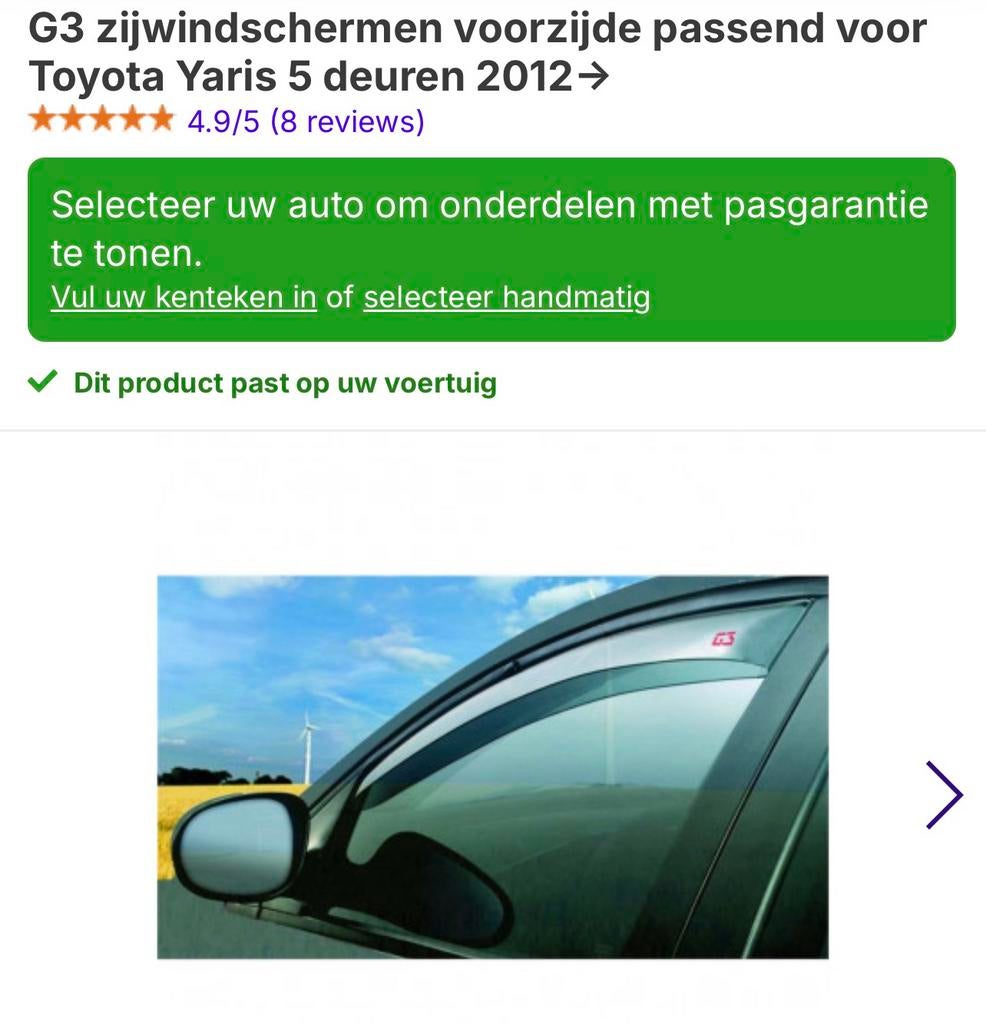 Zijwind raamschermen Toyota Yaris Hybrid, Ophalen, Zo goed als nieuw