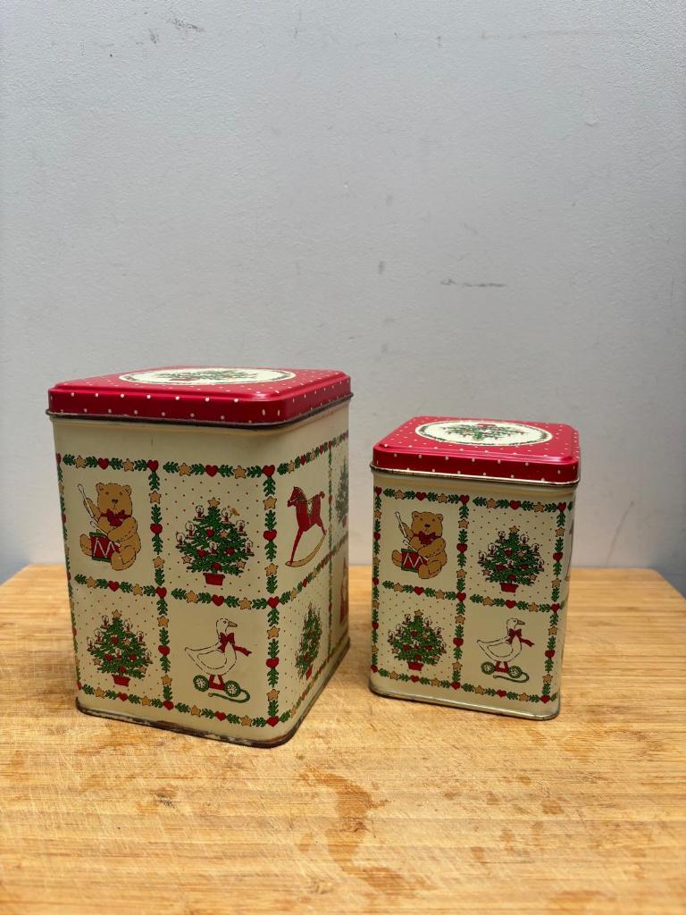 Kerst Blik, Vierkant. Twee Stuks, Verzamelen, Blikken, Verzenden, Gebruikt, Overige, Overige merken