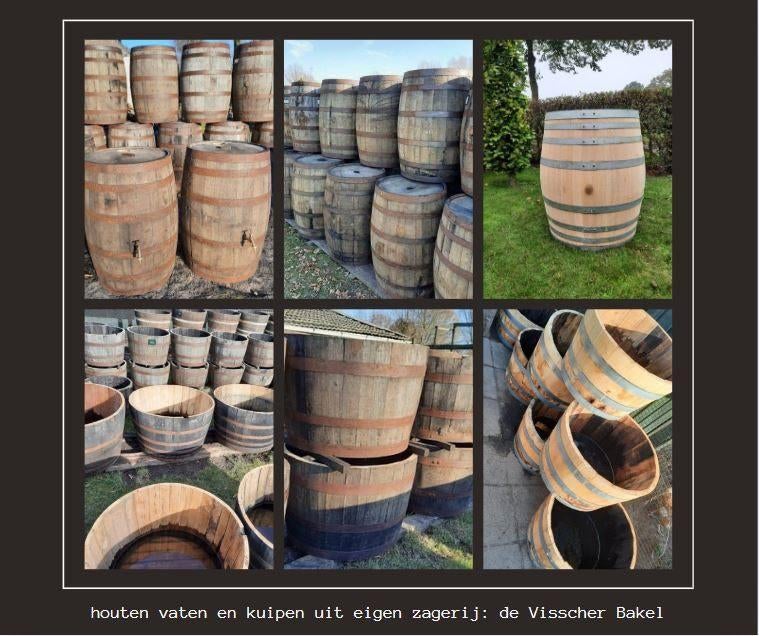 bloembak olijf palm houten kuip eiken whiskeyvat wijnvat, Tuin en Terras, Bloembakken en Plantenbakken, Ophalen, Rond, Nieuw, 60 tot 100 cm