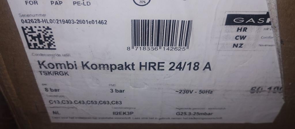 Nieuwe Intergas HRE 24/18 A CV-ketel met A-label pomp, Ophalen