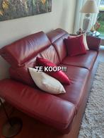 Mooie rode leren 3-zits bank – zeer nette staat, Ophalen, Driepersoons, Zo goed als nieuw, Rechte bank
