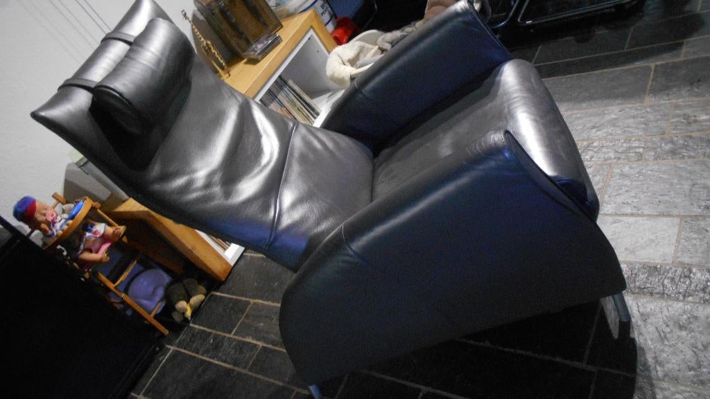Jori leer standen stoel modern vintage design donker grijs, Gebruikt, 75 tot 100 cm, Leer, 50 tot 75 cm
