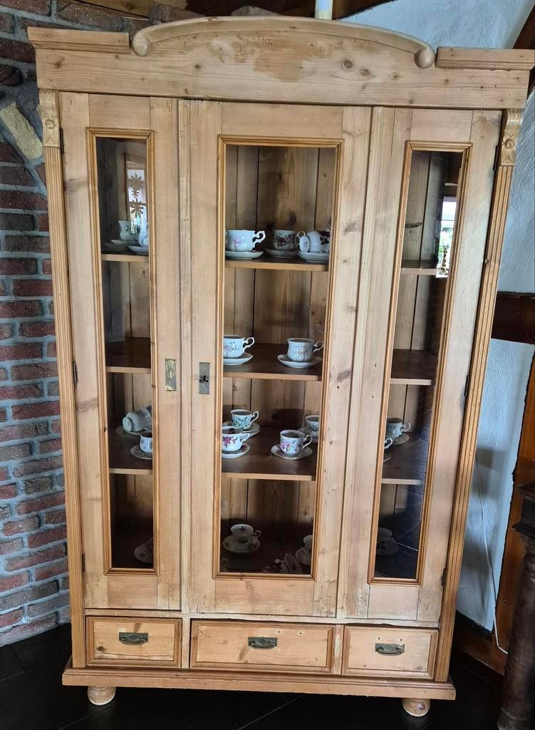 Kast met glazen raampjes, Ophalen, Glas, Gebruikt, 100 tot 150 cm