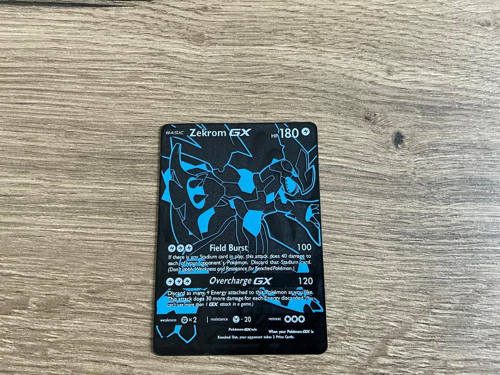 Zekrom GX Pokémon Kaart Metaal - Zeldzaam Verzamelobject, Ophalen, Zo goed als nieuw, Losse kaart