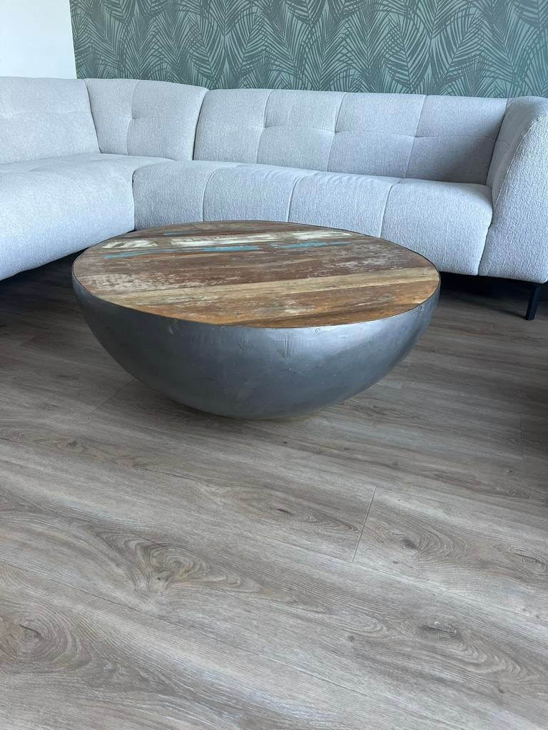 Ronde salontafel hout/metaal ByBoo, Huis en Inrichting, Ophalen, 50 tot 100 cm, Rond, 50 tot 100 cm