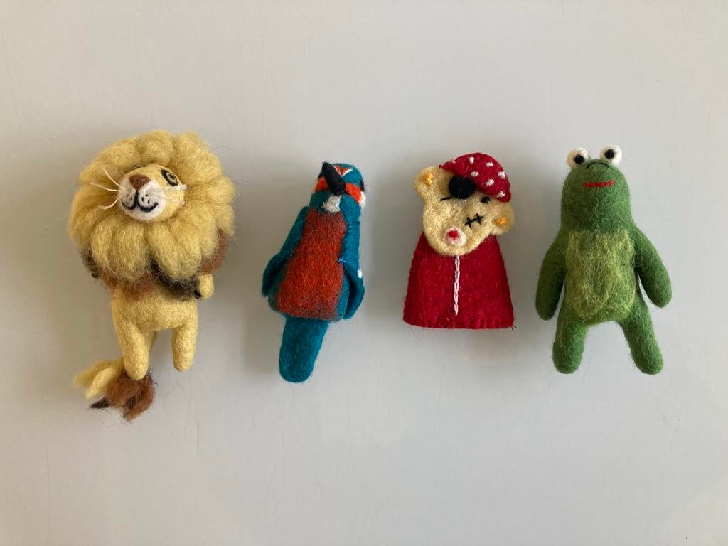 Viltfiguren vingerpoppetjes: Leeuw, vogel, piraat en kikker, Ophalen of Verzenden, Nieuw