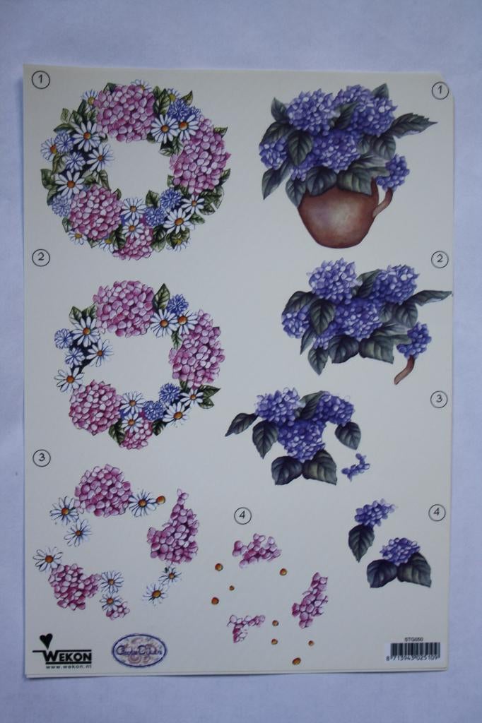 2 stuks knipvellen 3D boeket en krans bloemen 7292, Ophalen of Verzenden, Nieuw, Natuur, Knipvel