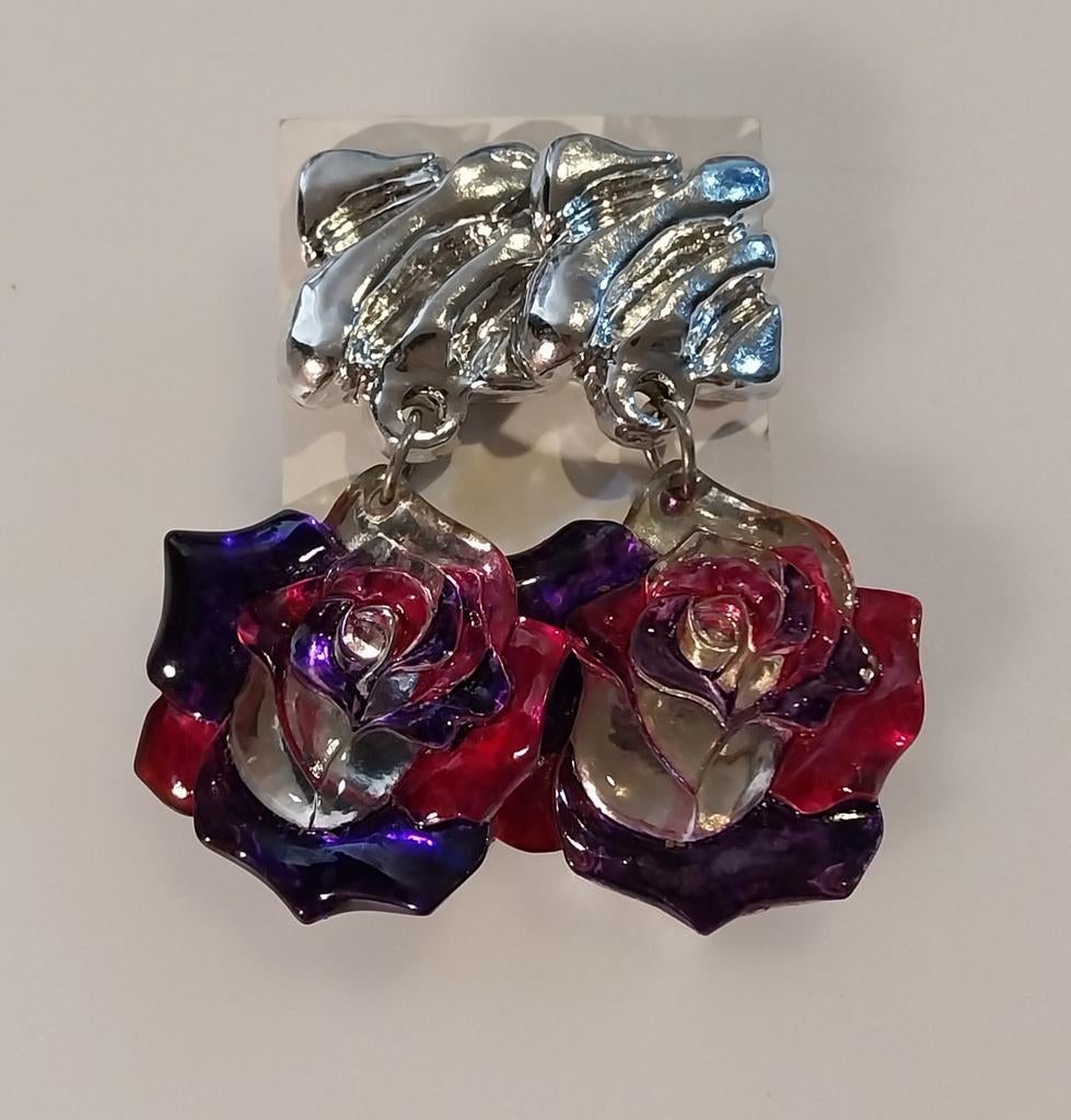 Vintage Oorclips / Clipoorbellen Zilver Roze Paars, Verzenden, Roze