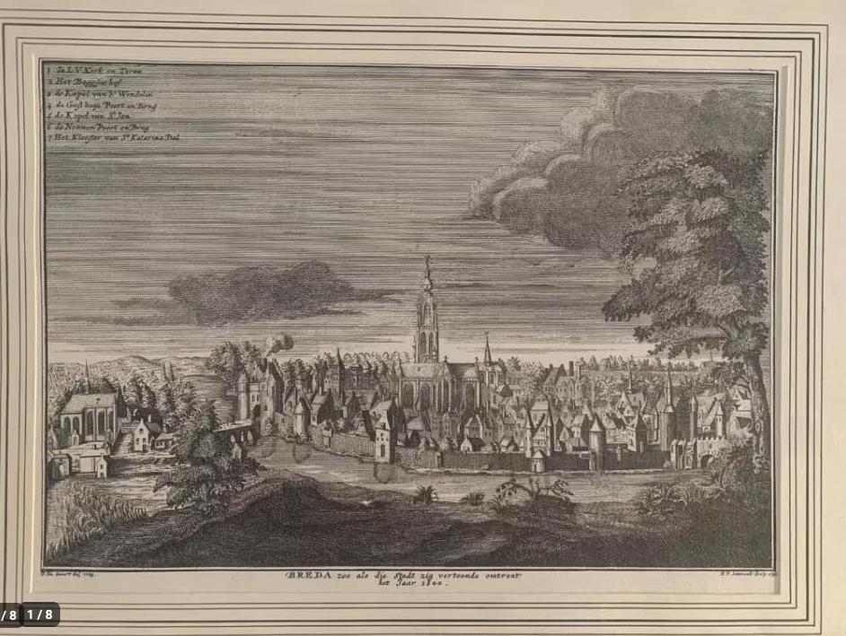 Hero - Stadsgezicht van Breda, Grote Kerk, Toren, Begijnhof, Antiek en Kunst, Ophalen of Verzenden