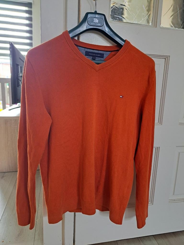 Tommy Hilfiger v-hals trui oranje/roest Pima cashmere maat M, Ophalen, Maat 48/50 (M), Tommy Hilfiger, Oranje