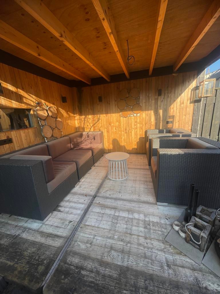 Wicker Loungeset met 3-delige bank en twee fauteuils, Tuin en Terras, Tuinsets en Loungesets, Ophalen, 5 zitplaatsen, Gebruikt