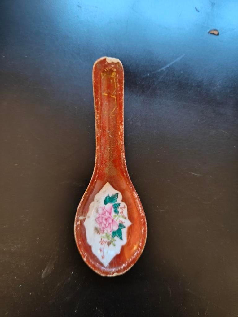 Vintage Chinees porseleinen soeplepel, Famille Rose, Antiek en Kunst, Ophalen of Verzenden