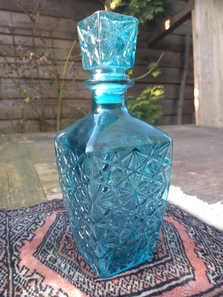 Vintage Turquoise karaf, Ophalen of Verzenden